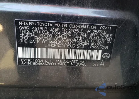 2011 Lexus Is 250 from USA, damaged, VIN JTHCF5C21B5051243